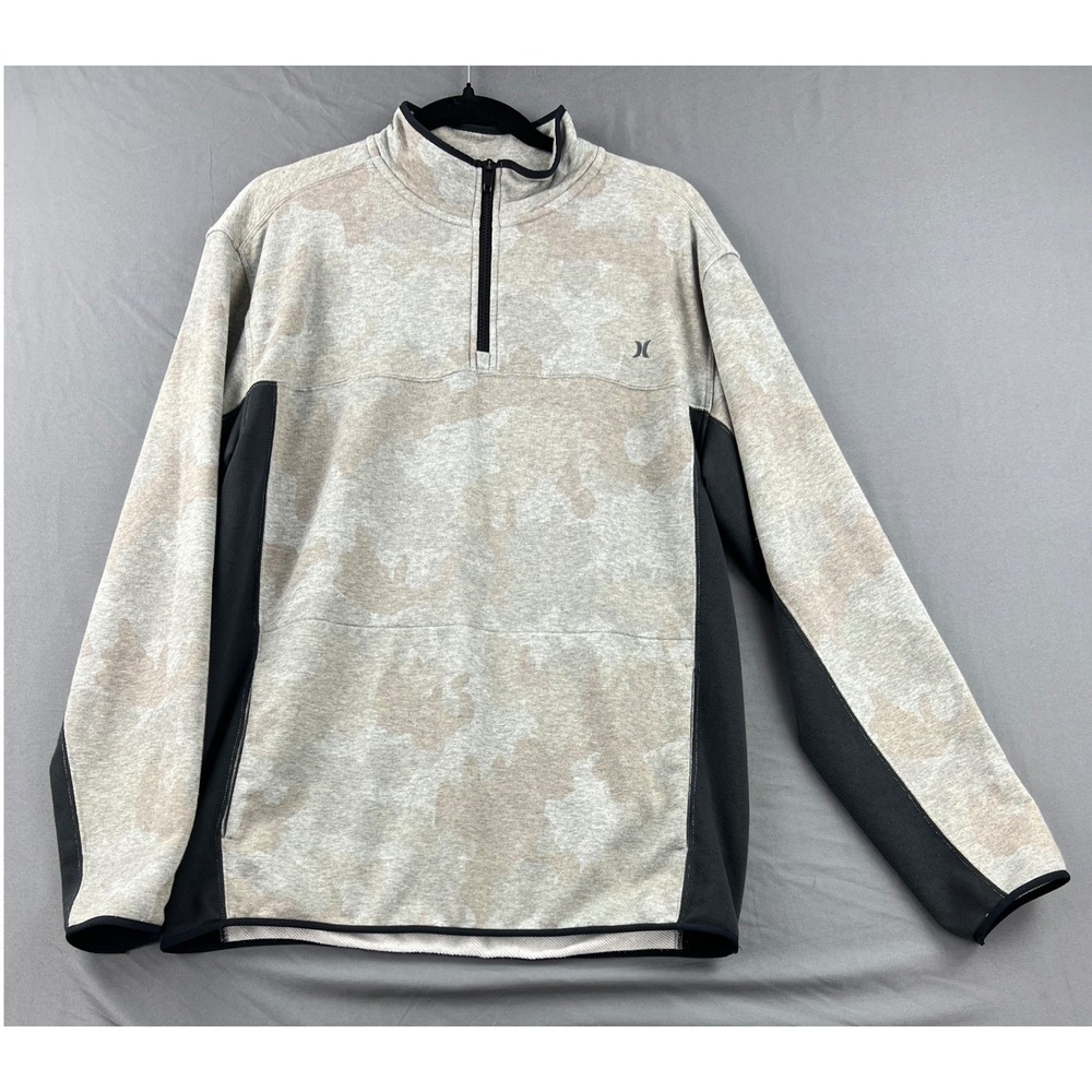 Hurley Nike Dri-FIT Pullover Mens Medium Grey Camo 1/4 Zip Fleece Excellent